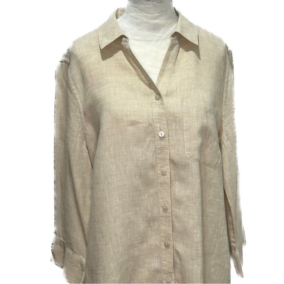 Chico's super lightweight linen, no iron, blouse, Tan, size 1 - Picture 3 of 7